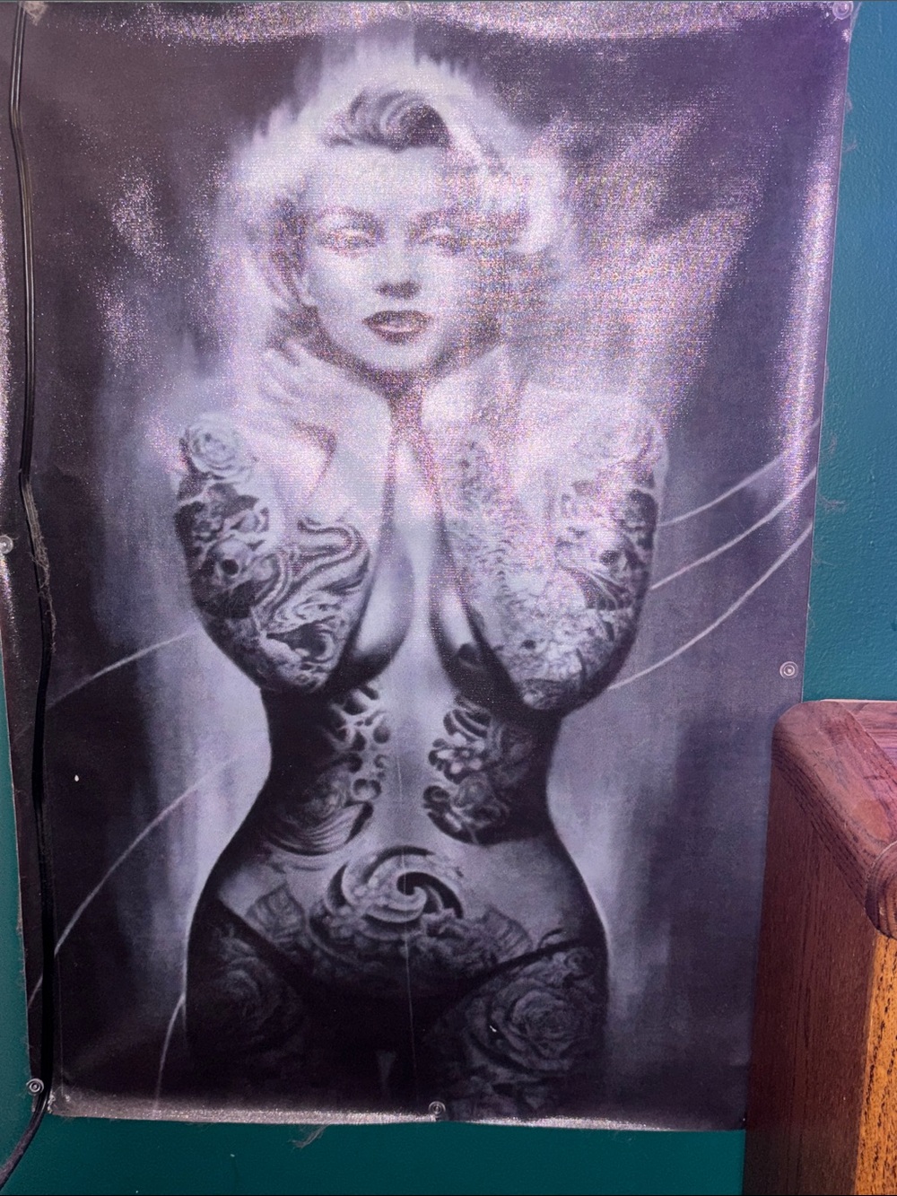 Marilyn Monroe Purple and Black Tattooed Figure Tapestry
